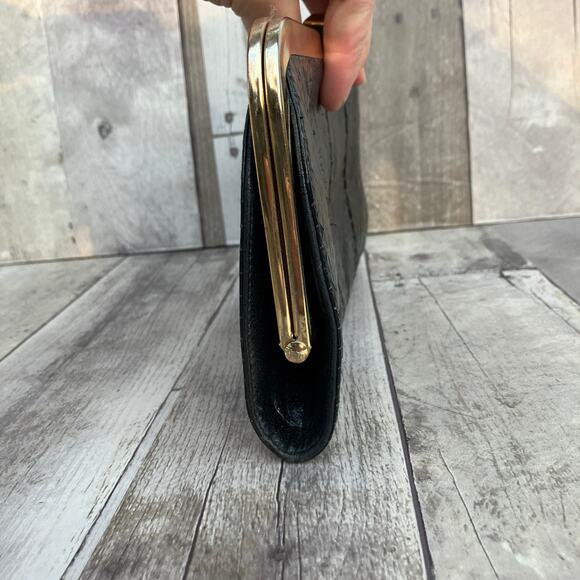 VTG Shirl Miller Purse Clutch Black Gold Framed Reptile Snake Glam Retro Boho - Picture 6 of 11